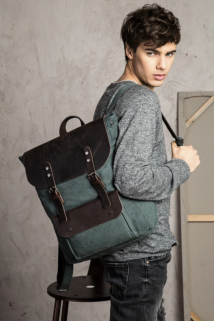 H82d0dd5e86324dadb24c08628803eb26d.webp Fashion Backpack Leather Canvas men Backpack Women School Bag Bagpack Rucksack male Daypack Knapsack Teenager mochila Hiking New
