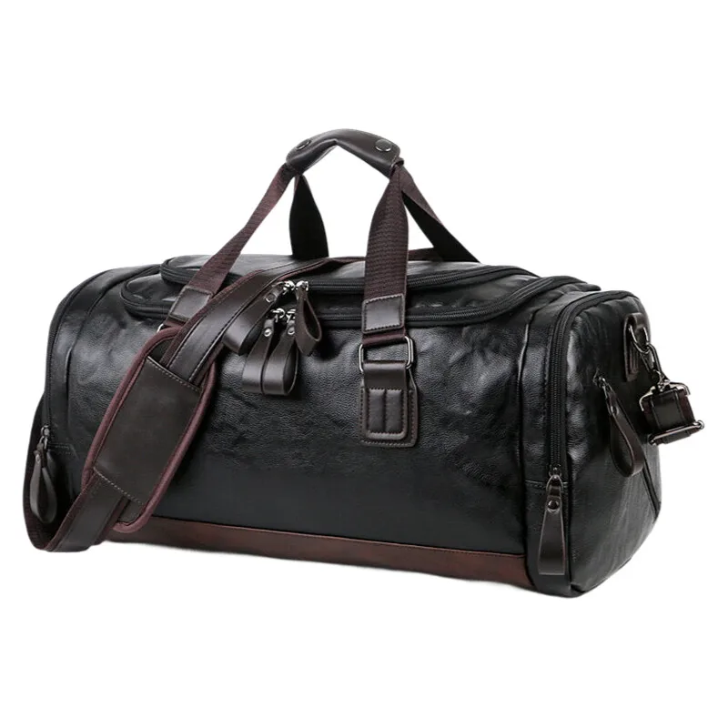 S2aa6ba0576954280bf951ce4f6a25408L.webp Genuine Split Leather Travel Bag for Men - Large Capacity Water-Resistant Gym Duffel Bag for Business Trip & Sports