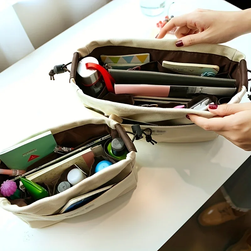 1pcs Drawstring Canvas Storage Organizers Multi-Pockets Liner Bag Lightweight Portable Travel Storage Bag
