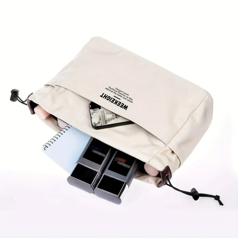 1pcs Drawstring Canvas Storage Organizers Multi-Pockets Liner Bag Lightweight Portable Travel Storage Bag
