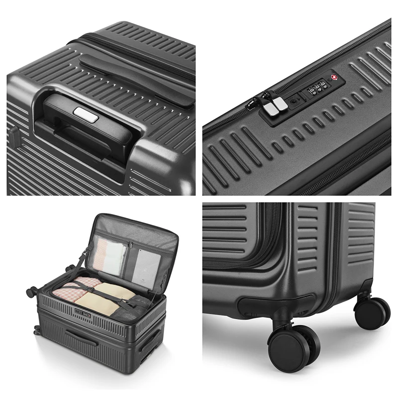 20 inch Expandable Luggage Front Opening Suitcase Boarding Box with Password Lock Zipper Anti-drop PC Material