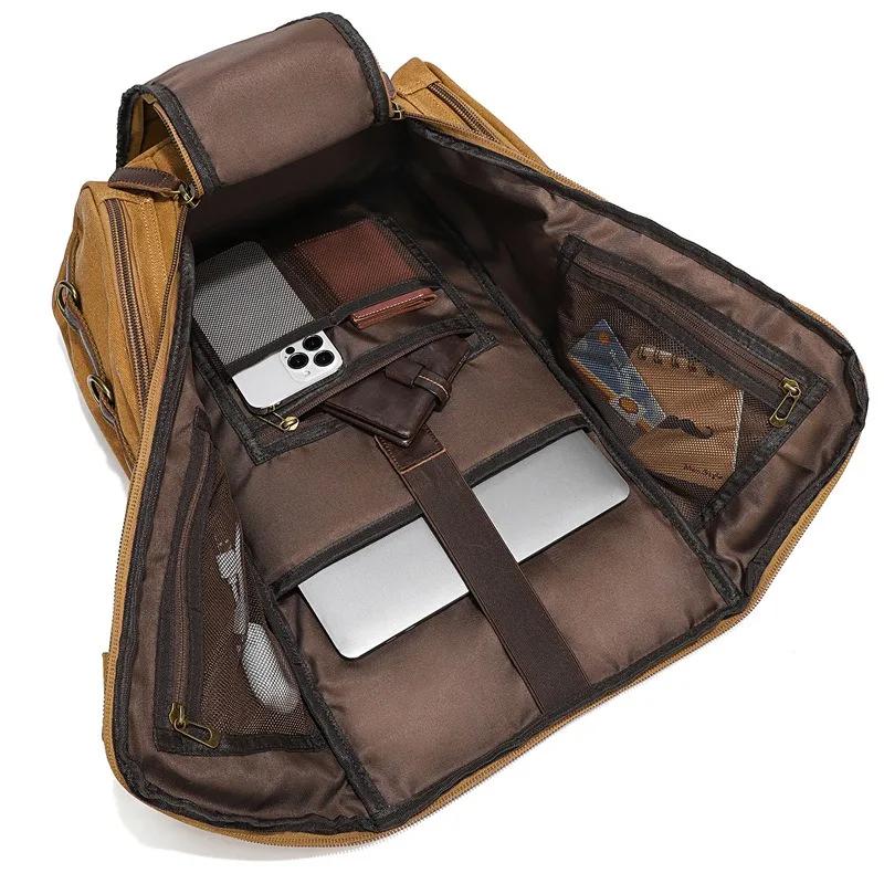 Canvas backpack - outdoor large-capacity waterproof travel double-shoulder bag, durable and breathable computer bag