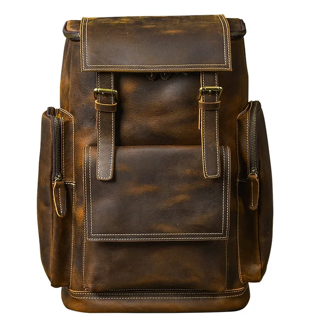 S9f879da18cf946f0a6c311eaa587bd75u.webp Vintage Crazy Horse Genuine Leather Backpack Men Leather Bagpack Climbing Rucksack male Large Hiking Backpack M814