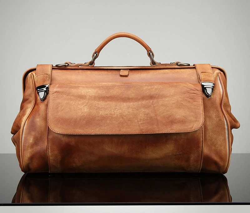Sc3d64e6338c04b18a9927392816eb941w.webp Vintage 100% Genuine Leather Duffel Bag Travel Luggage Bag Doctor Overnight Bag Designer Shoulder Messenger Bag Tote Handbag